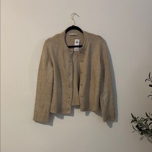 Tan Cardigan Sweater with Gold Buttons